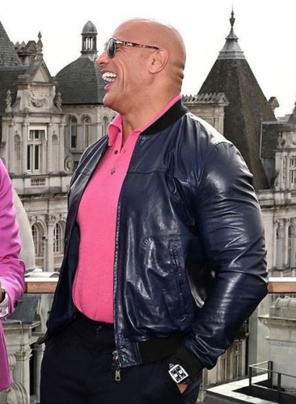 Dwayne Johnson Iconic Black Leather Jacket Side View