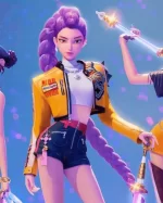 KPop Demon Hunters Rumi Cropped Yellow Leather Jacket Front View