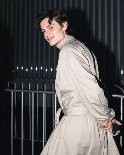 Louis Partridge Cotton White Coat Side View