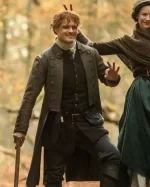 Outlander Jamie Fraser Distressed Vintage Leather Coat In Motion