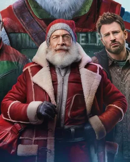 Red One Santa Shearling Fur Leather Coat Front View