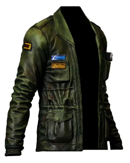 Silent Hill 2 James Sunderland Olive Green Leather Jacket Side View