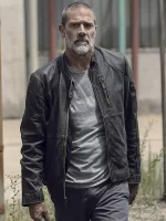 The Walking Dead Negan Black Distressed Leather Jacket Front View