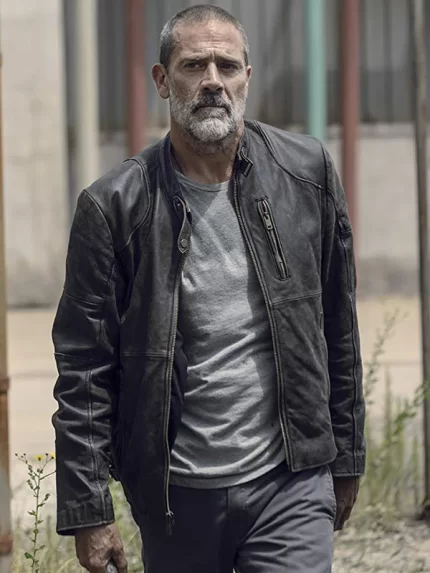 The Walking Dead Negan Black Distressed Leather Jacket Front View