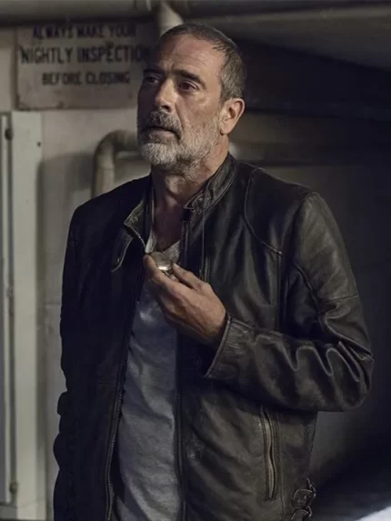 The Walking Dead Negan Black Distressed Leather Jacket Side View