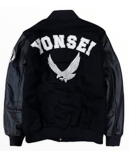 Yonsei University Leather Sleeves Varsity Jacket Back View