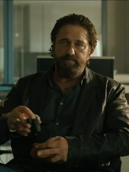 Gerard Butler Den Of Thieves 2025 Black Leather Blazer