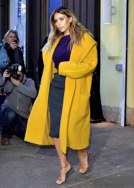 Kim Kardashian Yellow Wool Coat