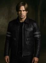 Resident Evil 6 Leon Kennedy Premium Black Leather Jacket front view