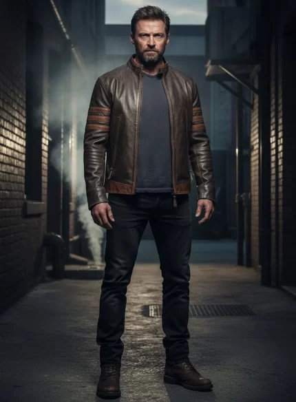X Men Origins Wolverine Brown Leather Jacket front view